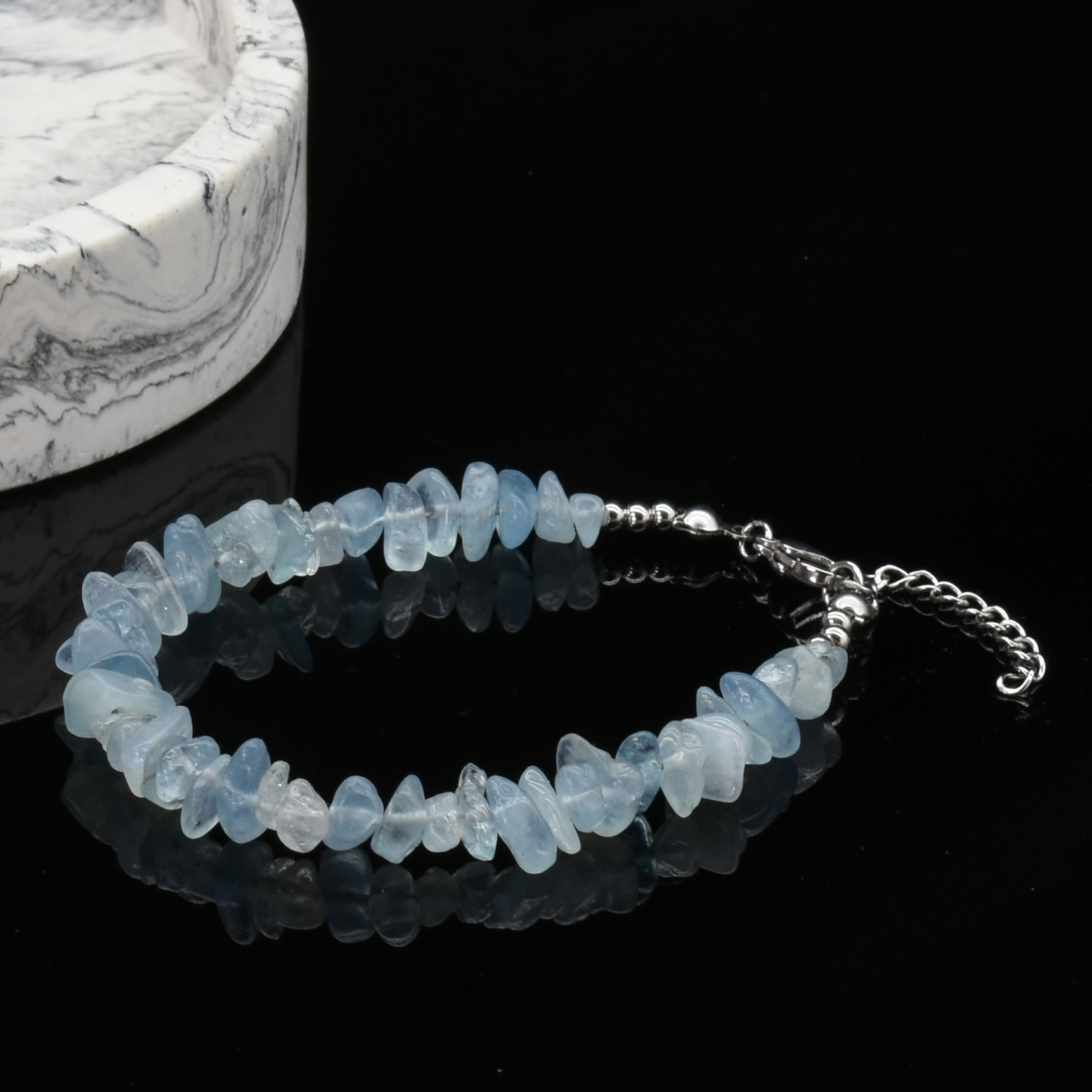 Aquamarine crystal bracelet – AAA quality – Round – 1pc - Moksa